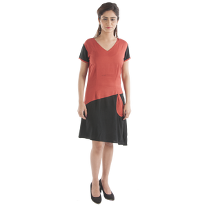 Elegante vestido de moda hasta la rodilla para niñas y mujeres de media manga y parte inferior asimétrica en dos tonos respetuoso con el medio ambiente - Product Image 2