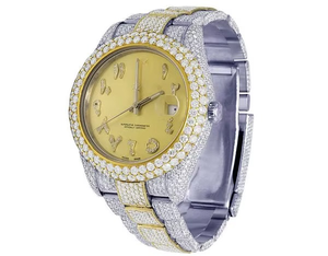 Montre BOJ R.O.L.E.X.026 pour homme, chiffres arabes, entièrement sertie de moissanite, luxe, mode, quartz analogique, acier, 41 mm, 3 ATM, résistante à l'eau, style hip-hop - Product Image 1