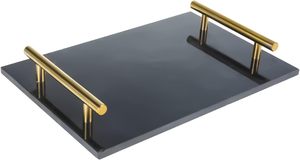 Modern <b>Black</b> Marble Serving Tray with Gold Metal Handles Luxury Decorative <b>Vanity</b> Tray for Bathroom Bedroom Coffee <b>Table</b> Kitchen - Product Image 3