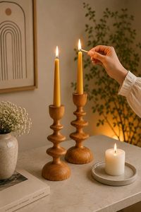 Handmade Wooden Candle <b>Holder</b> Rustic Cylindrical Candle Stand <b>Tealight</b> Centerpiece for Home Wedding Christmas Decor - Product Image 5