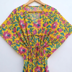 Kaftán de algodón estampado a mano al por mayor, kaftán de playa de algodón estampado, vestido de fiesta para mujer, vestido maxi de noche - Product Image 5