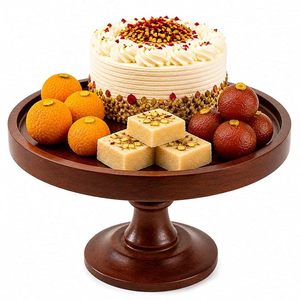 Handmade Eco-Friendly Wooden Round <b>Cake</b> <b>Stand</b> Display Pedestal Natural Brown Color Dessert Server for Weddings Parties Home Use - Product Image 1