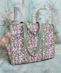 Sac fourre-tout en coton matelassé brodé à la main de style bohème pour femmes, motif floral, fermeture à glissière, sac de shopping - Product Image 5
