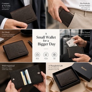 Black Genuine Leather Minimalist Durable <b>Card</b> <b>Holder</b> <b>Wallet</b> Magnetic Snap Folding Organizer Multi Slot Slim Cash Pocket RFID - Product Image 6