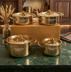 Handcrafted Hammered Metal <b>Pot</b> <b>Set</b> Elegant Silver Polished Casserole with Pumpkin Gold Knobs Luxury Kitchen Cookware food Safe - Product Image 4