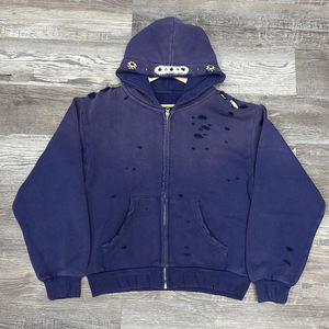 Sweat-shirt à capuche en molleton 100% coton pour homme, personnalisé, dégradé, effet délavé vintage, avec trous et broderies, idéal pour l'hiver - Product Image 2