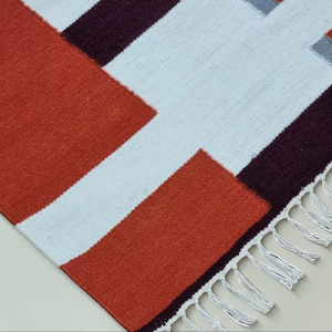 Handwoven Kilim <b>Rug</b> Orange White Geometric Pattern Flatweave Area <b>Rug</b> - Product Image 2