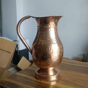 Copper jug set for weekend relaxation dining setup <b>water</b> serving metal set with <b>glasses</b> durable reusable kitchen dining - Product Image 1