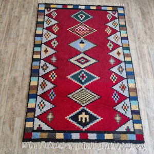 Alfombra turca Vintage de diseño geométrico, alfombra de área de lana marroquí, alfombra bereber marroquí de estilo Beni Ourain, alfombra para habitación, alfombras Azilal - Product Image 1