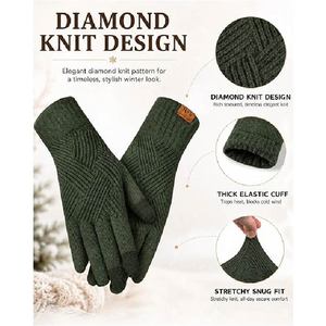 Winter Touch Screen Knit Gloves Wholesale <b>Thermal</b> Warm Soft Woolen Gloves with Leather Label Custom Unisex Fashion Winter Gloves - Product Image 3
