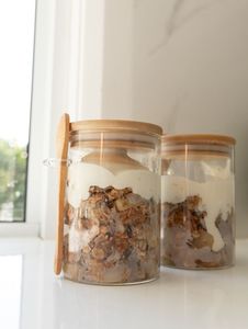 Contenants de stockage alimentaire en verre avec couvercles en bois, forme cylindrique, hermétiques, sans BPA, utilisables au micro-ondes, faits à la main, pour la cuisine, design bohème - Product Image 4