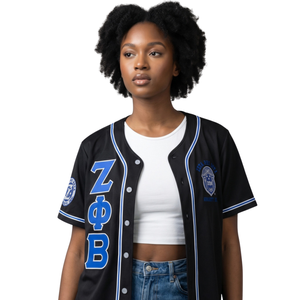 Maillot de baseball noir Zeta Phi Beta ZPB avec broderie de lettres grecques, chemise boutonnée pour femme, vêtement sportif universitaire, vêtement haut de gamme - Product Image 3