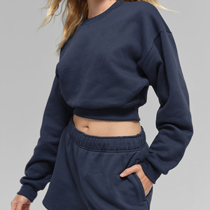 เสื้อครอปสเวตเชิ้ตผู้หญิงผ้าฝ้าย 100% พิมพ์ลายด้านหน้า แขนยาว ไหล่ตก สไตล์สตรีทแวร์ - Product Image 1