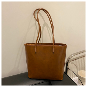 Bolso de Hombro de Cuero Genuino con Textura de Lichee, Diseño Minimalista, Parte Superior Abierta, Dos Correas de 50-65 cm de Largo, para Uso Diario en Todas las Estaciones - Product Image 3