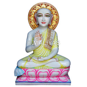 รูปปั้นพระกุฏมณฑลสัมภวะจากหินอ่อน |   พระพุทธรูปหินอ่อนแกะสลักด้วยมือของพระกุฏัม สวามี สำหรับบ้านและวัดจัยน์ - Product Image 1