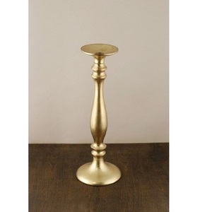 Support de bougie classique en or brossé pour balustre, piédestal en métal tourné avec accents de collier moleté - Product Image 1