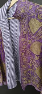 Veste matelassée réversible Suzani, marron, brodée de fleurs, respirante, en coton artisanal, broderie Crewel du Cachemire - Product Image 3