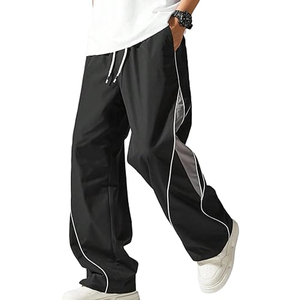 Pantalon de survêtement noir pour homme avec bande latérale, taille élastique et cordon de serrage, décontracté, léger, respirant, en maille, style printemps - Product Image 1
