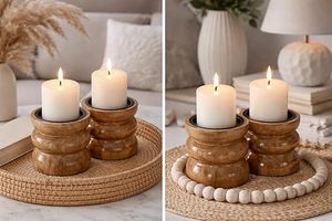 Handcrafted Wooden <b>Tea</b> <b>Light</b> Candle Holder Set Rustic Round Decorative Candle Stand Home Decor - Product Image 3