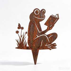 Frosch mit Buch Metall-Gartendeko Pulverbeschichtet Wetterbeständig 20cm Outdoor-Rasen-Ornament - Product Image 2