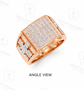 Bold <b>statement</b> <b>ring</b> in 18K rose gold with iced out square cluster round diamonds and baguette side galleries masculine luxury de - Product Image 5