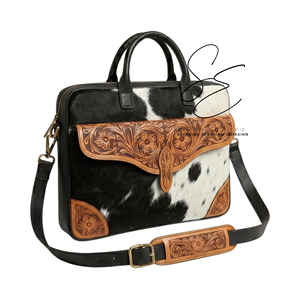 Western Cowhide Leather Laptop <b>Bag</b> Handmade Tooled Briefcase Messenger <b>Bag</b> for Men Women Hair On Hide Satchel Office <b>Work</b> <b>Bag</b> - Product Image 1