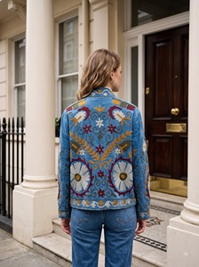 Women Vintage <b>Velvet</b> Embroidered Boho <b>Jacket</b> Kashmiri Suzani Floral Quilted Cotton Eco-Friendly Coat Handmade Open Front Winter - Product Image 2