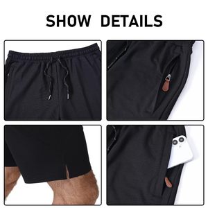Pantalones cortos deportivos casuales para hombre, de algodón y spandex, con bolsillo con cremallera, bordado personalizable. - Product Image 2
