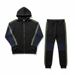 Ensemble de survêtement personnalisé pour homme, sweat à capuche zippé et pantalon de jogging, deux pièces, sportswear patchwork, tenue décontractée athlétique pour le jogging - Product Image 6