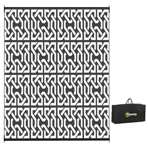 Tappeto da Esterno Portatile 8x10 Reversibile Bianco e Nero con Design a Catena e Borsa per il Trasporto per Camper e Campeggio - Product Image 1