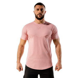 OEM Wholesale <b>95</b>% Cotton <b>5</b>% <b>Elastane</b> Men's Slim Fit Tee Shirt Curved Hem Round Neck Muscle Fitness Gym T-shirts for Men - Product Image 2