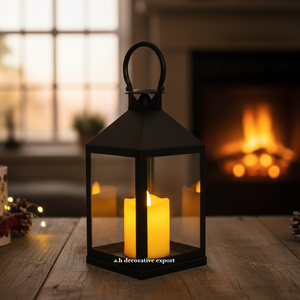 Vintage Style <b>Black</b> Metal <b>Lantern</b> Decorative Hanging Glass Candle Holder for Patio Porch & Home Decoration - Product Image 3