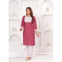 ชุดคุर्ตาผ้าฝ้ายพิมพ์ลายสีแดงเลือดหมูขาว แบรนด์ Aarti Fashion ดีไซน์หรูหรา แขนสามส่วน สไตล์อินเดีย สำหรับทุกฤดูกาล ทรงตรงสำหรับผู้หญิง - Product Image 4