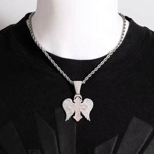 Pendentif Croix Ailes d'Ange avec Micro-Pavé de Strass en Cristal, Alliage Plaqué Argent 925, Charme Religieux Unisexe, Cadeau - Product Image 5