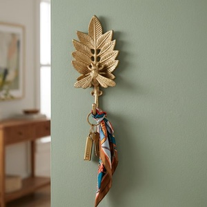 Vintage Gold Leaf <b>Wall</b> <b>Hook</b> Metal Decorative <b>Hook</b> With <b>Key</b> And Scarf Hanging <b>For</b> Entryway Or Bedroom - Product Image 1