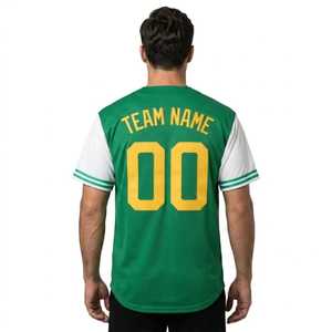 Custom Green Men's <b>Baseball</b> Jersey Short Sleeve V-Neck Button Front Screen Printed Polyester Breathable Multi Colors Jersey. - Product Image 2