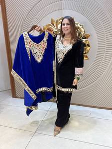 Ensemble haut et pantalon palazzo en velours avec broderie sequin et patchwork, entièrement cousu à l'intérieur, tailles M, L, XL et XXL pour femmes - Product Image 2