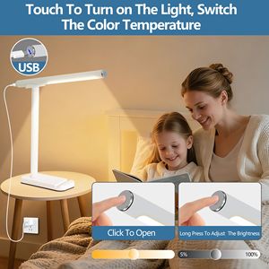 Lampe de bureau LED réglable à 360° avec port de charge USB, 5 modes d'éclairage, intensité variable, en aluminium, pour lecture et travaux manuels au chevet - Product Image 3
