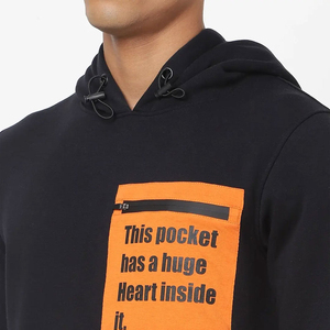 Sweat-shirt à capuche pour homme, noir et orange, avec poche imprimée, coupe décontractée, style automne, manches régulières, en coton tricoté - Product Image 6