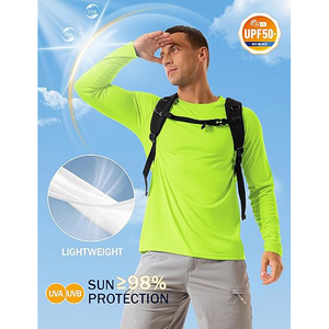 เสื้อแรชการ์ดแขนยาวสำหรับผู้ชาย สีเขียวนีออน ป้องกันรังสียูวี SPF 50+ ป้องกันแสงแดด เสื้อว่ายน้ำ แห้งเร็ว สำหรับออกกำลังกาย ขายส่งจากโรงงานโดยตรง - Product Image 3