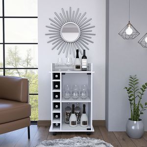 Mueble Bar de Dos Niveles Vegas con Puerta de Vidrio y Seis Compartimentos para Licores, Carrito de Bar Premium - Product Image 1