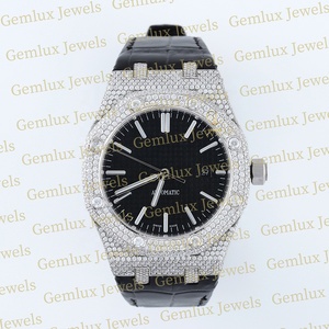 Testeur de diamant de passe d'usure de luxe bracelet en caoutchouc noir cadran noir date automatique D VVS glacé montre en diamant Moissanite pour hommes - Product Image 1