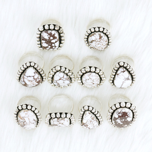 Natural Wild Horse <b>Statement</b> Wholesale Handmade Jewelry Artisan Brass Beaded Edge Vintage Women's <b>Rings</b> - Product Image 4