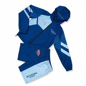 Conjunto de verano para hombre, traje de dos piezas con cremallera, blusa de poliéster, pantalón jogger y chaqueta corta. - Product Image 1