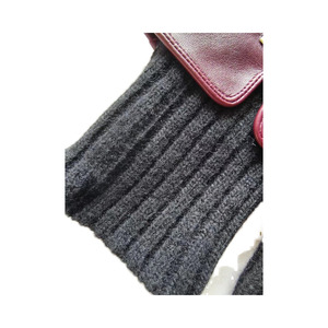 Burgundy Leather <b>Gloves</b> With <b>Wool</b> Lining Thermal Winter Wrist Length Casual Plain Style - Product Image 5