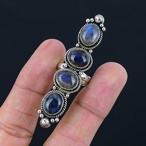 Anelli Boho Vintage da Donna, Design Classici in <span class=keywords><strong>Argento</strong></span> Sterling <span class=keywords><strong>925</strong></span>, Lavorazione Artigianale di Lusso con Labradorite, Ideali per Occasioni Speciali - Product Image 4
