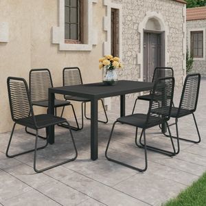 Conjunto de Comedor de Ratán de PVC Negro con Acero con Recubrimiento de Polvo de Aluminio para Uso en Jardín - Product Image 1