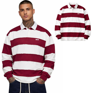 Camisetas de manga larga para hombre con rayas desgastadas, estilo rugby, de algodón grueso, corte holgado, producción en masa - Product Image 1