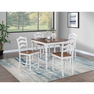 Set da Pranzo Classico a 5 Pezzi con Tavolo Bianco e 4 Sedie dall'Aspetto Legno Naturale per Sala da Pranzo - Product Image 1