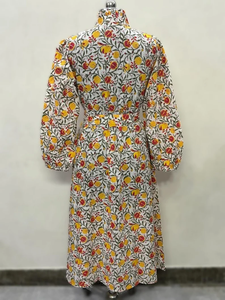 Vestido Midi Informal para Mujer, 100% Algodón Tejido, Estampado Floral Liso/Sólido, Detalles Estructurales, Manga Corta, Cintura Imperio, Estilo Babydoll - Product Image 3